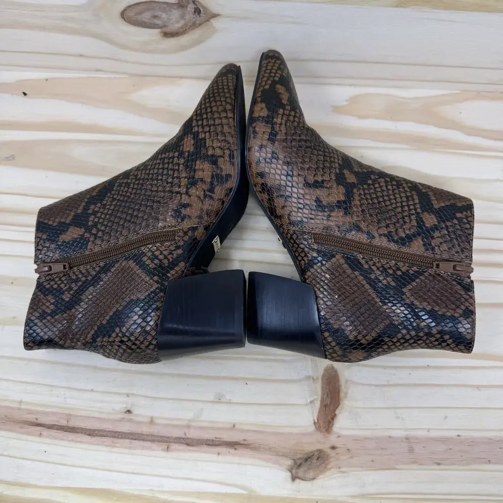 KENSIE Womens Chestnut Snake Brown Snake Print Leticia Leather Booties 6.5 M